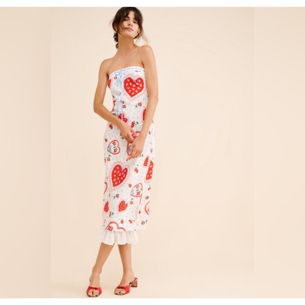 For Love & Lemons Daisy Mae Strapless Midi Dress Medium - Picture 2 of 10